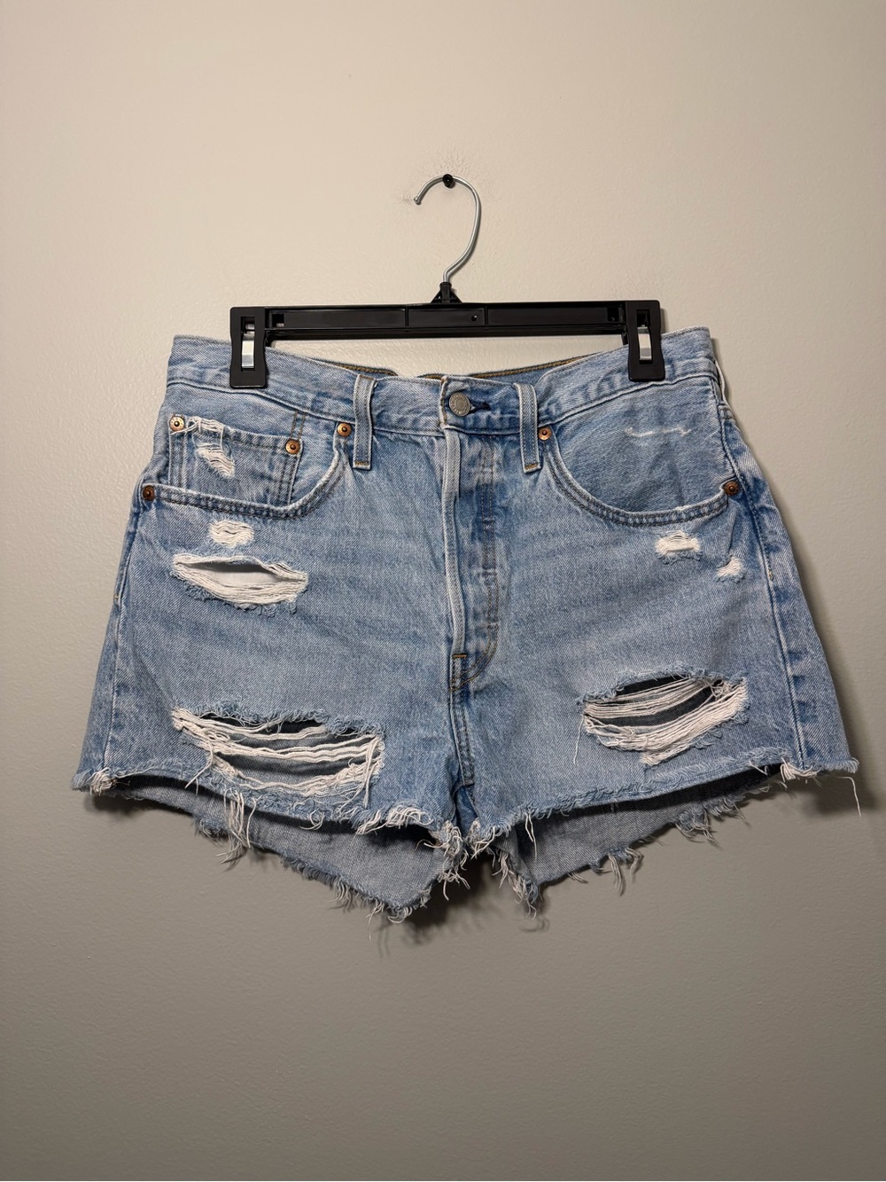 Levi's Light Wash Ripped Denim Cutoff Shorts